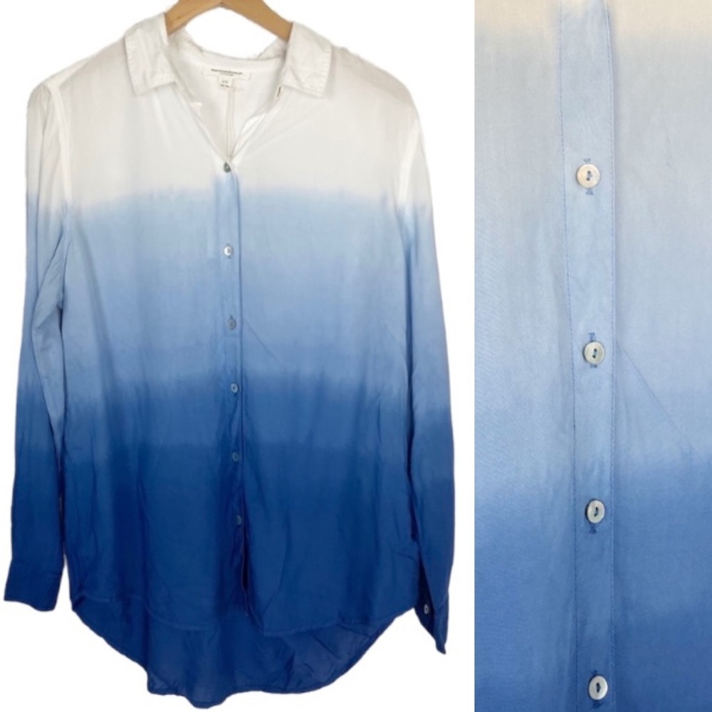 BEACHLUNCHLOUNGE Blue Ombré Dip Dye Long Sleeve Shirt Top NWT Pearl buttons